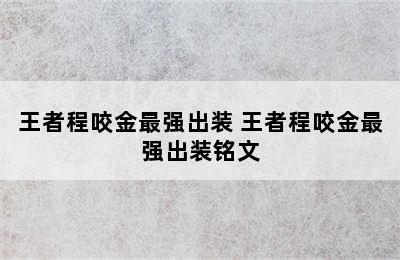 王者程咬金最强出装 王者程咬金最强出装铭文